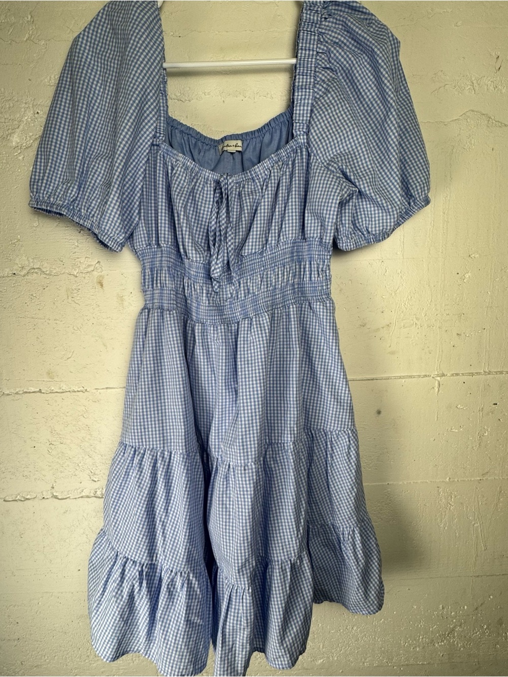 Hunter & Brown Light Blue Gingham Dress XL Cotton Blend peasant Cottagecore